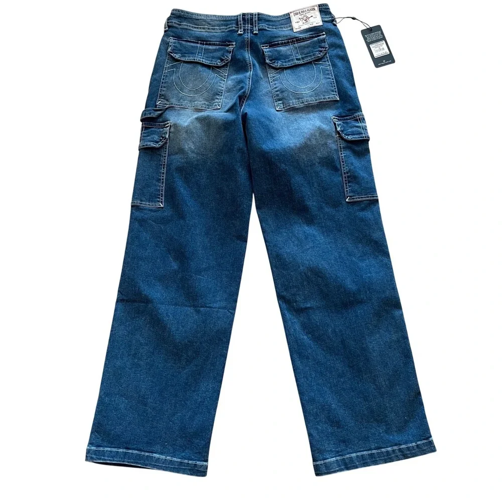 True Religion Cargo SN Straight Carpenter Jeans Med Wintry Wash 600876‎ Mens 28